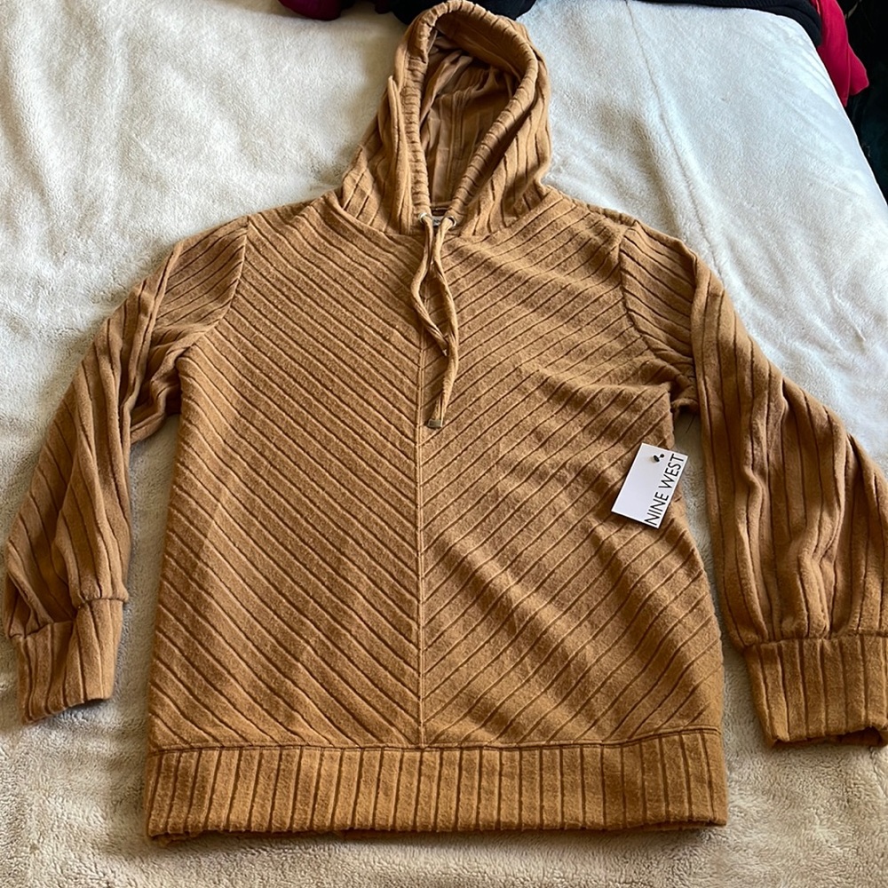 Nine West soft and breathable ribbed tan hooded sweater